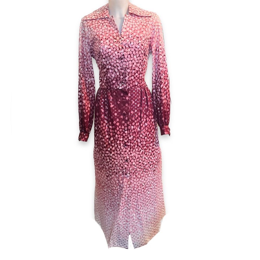 Eva Gabor by Estevez 70s Pink Patterned Dress Size 16 Belt Missing